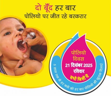 राष्ट्रीय सघन पल्स पोलियो अभियान 21 दिसम्बर को :1 लाख 79 हजार हजार से अधिक बच्चों को पिलाई जाएगी पोलियो की खुराक