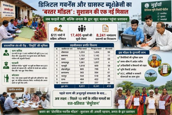 फाइलों से निकलकर गांव-गांव पहुंचा प्रशासन: बस्तर मॉडल ने बदली राजस्व व्यवस्था की तस्वीर, 8,241 फौती नामांतरण कर रचा सुशासन का नया इतिहास