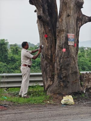 रायगढ़ में सड़क सुरक्षा की नई पहल, पेड़ों पर लगाए जा रहे रेडियम रिफ्लेक्टर