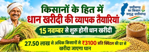 किसानों के लिए साय सरकार की व्यापक तैयारी, 15 नवम्बर से 3100 केंद्रों पर होगी धान खरीदी, 360 नए उपार्जन केंद्रों की सौगात के साथ किसानों को मिलेगा ₹3100 प्रति क्विंटल का भाव